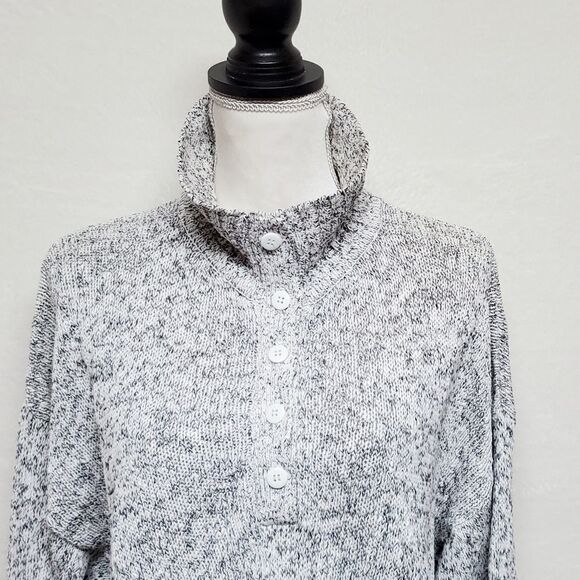 VINTAGE 1970s Erika Gray Black Speckle Knit High Low V-neck Wide Belt Dress M - Picture 13 of 14